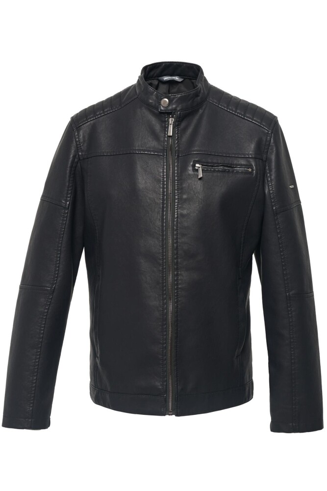 BLAISE ZIPPERED MEN'S FAUX LEATHER COAT - 5