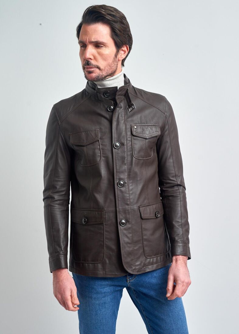 FELIX ORIGINAL DESIGN SLIM FIT, GARNISHED, BUTTONED GENUINE LEATHER JACKET - 1