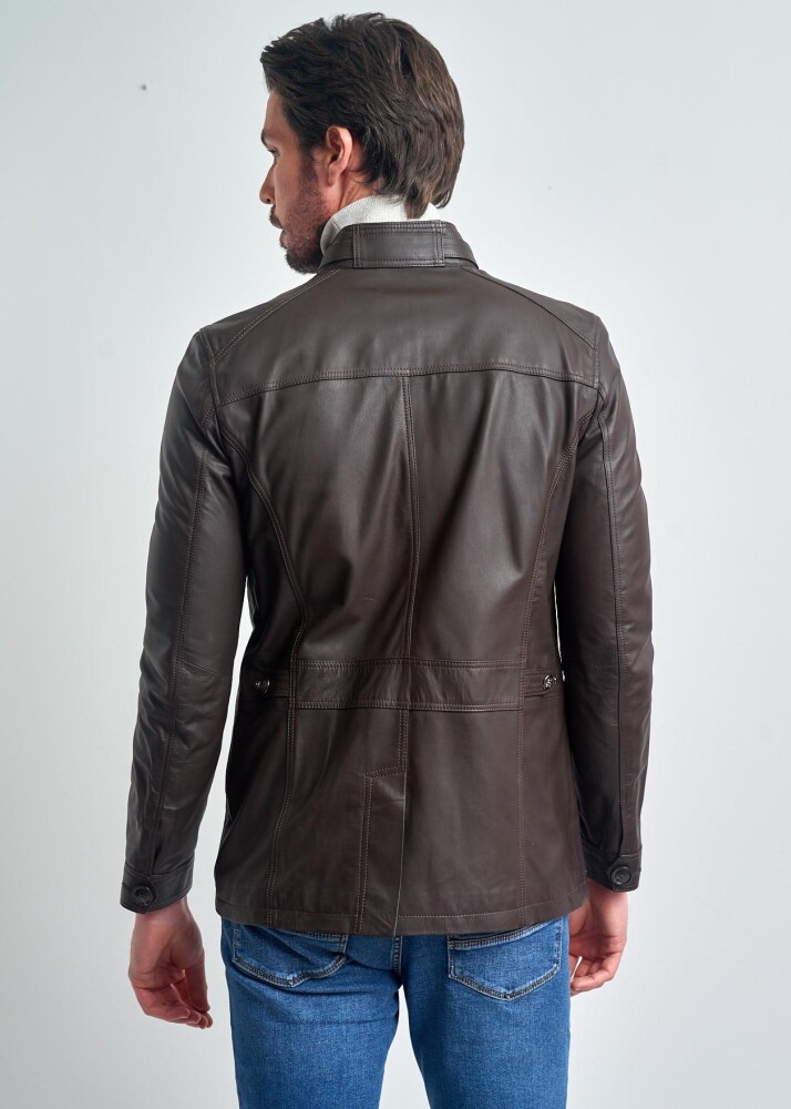 FELIX ORIGINAL DESIGN SLIM FIT, GARNISHED, BUTTONED GENUINE LEATHER JACKET - 4