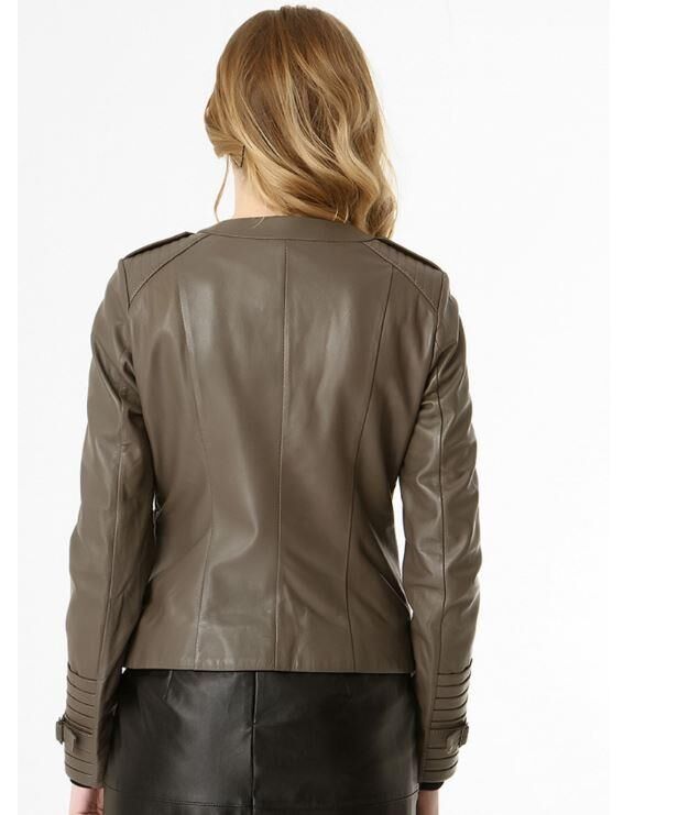 IRENE ZIPPERED GENUINE LEATHER JACKET, BIKE COLLAR - 3