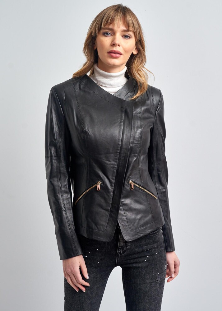 ISABELLA ZIPPERED GENUINE LEATHER JACKET - 5