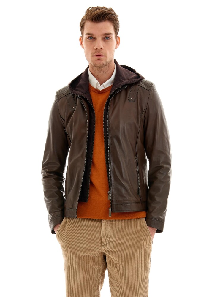 LEO HOODED GENUINE LEATHER JACKET - 1