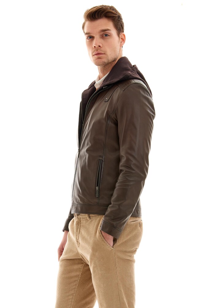 LEO HOODED GENUINE LEATHER JACKET - 3