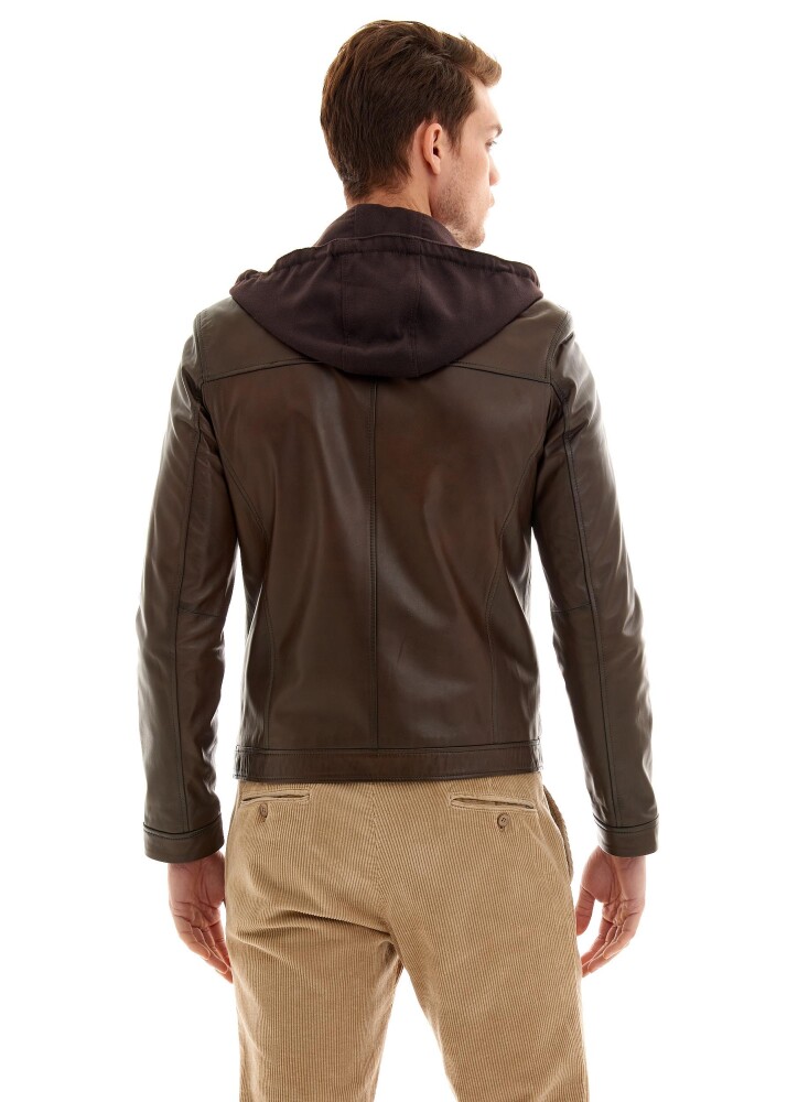 LEO HOODED GENUINE LEATHER JACKET - 4