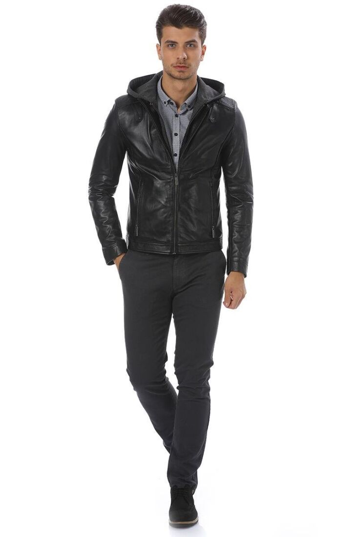 LEO HOODED GENUINE LEATHER JACKET - 5