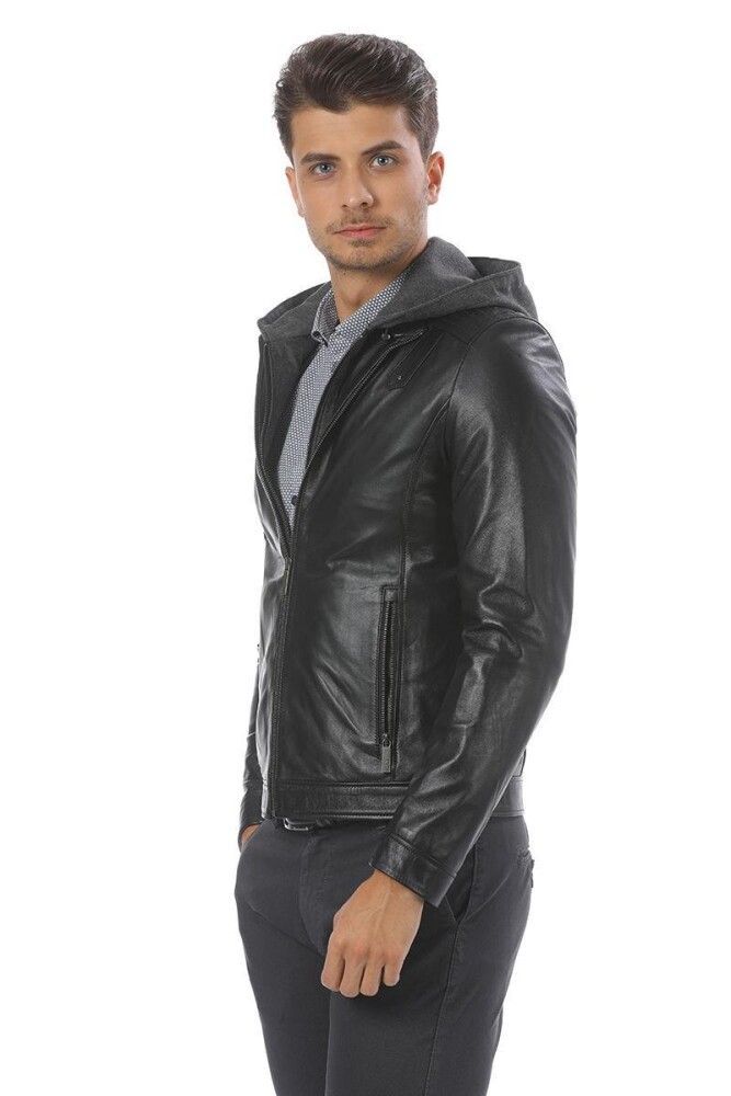 LEO HOODED GENUINE LEATHER JACKET - 6