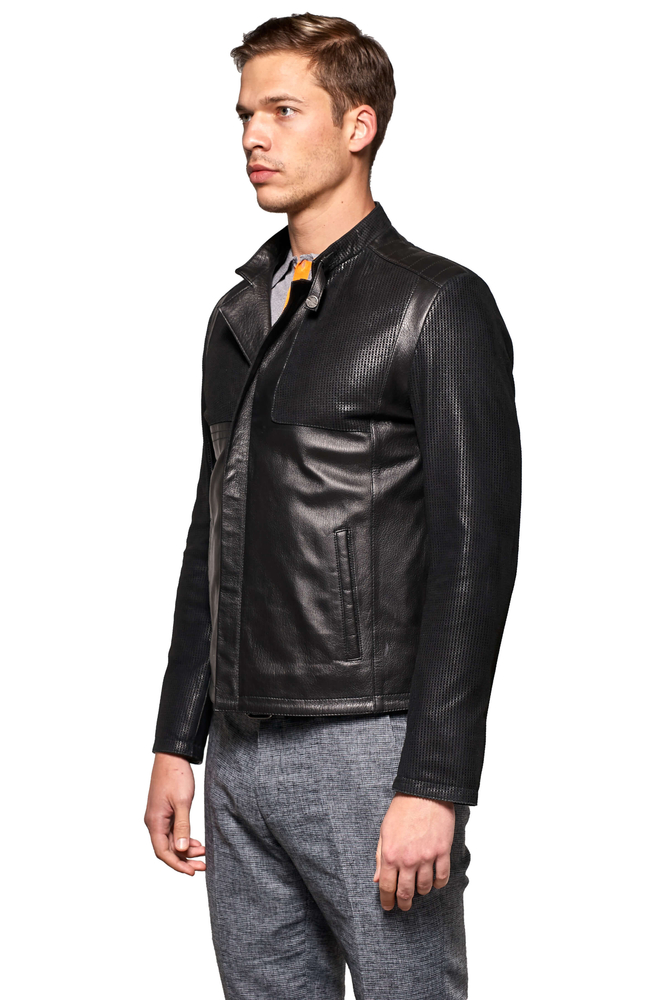 Men's Black Casual Genuine Leather Jacket - 2