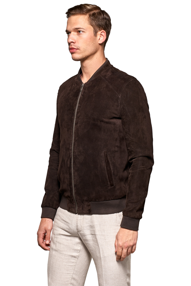 Men's Brown Sport Suede Genuine Leather Jacket - 2