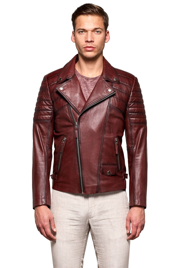 Men s Burgundy Short Leather Jacket With Pocket New Season Pierrecardinderi