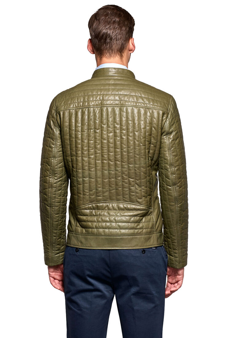 Men's Green Pocket Genuine Leather Jacket - 3