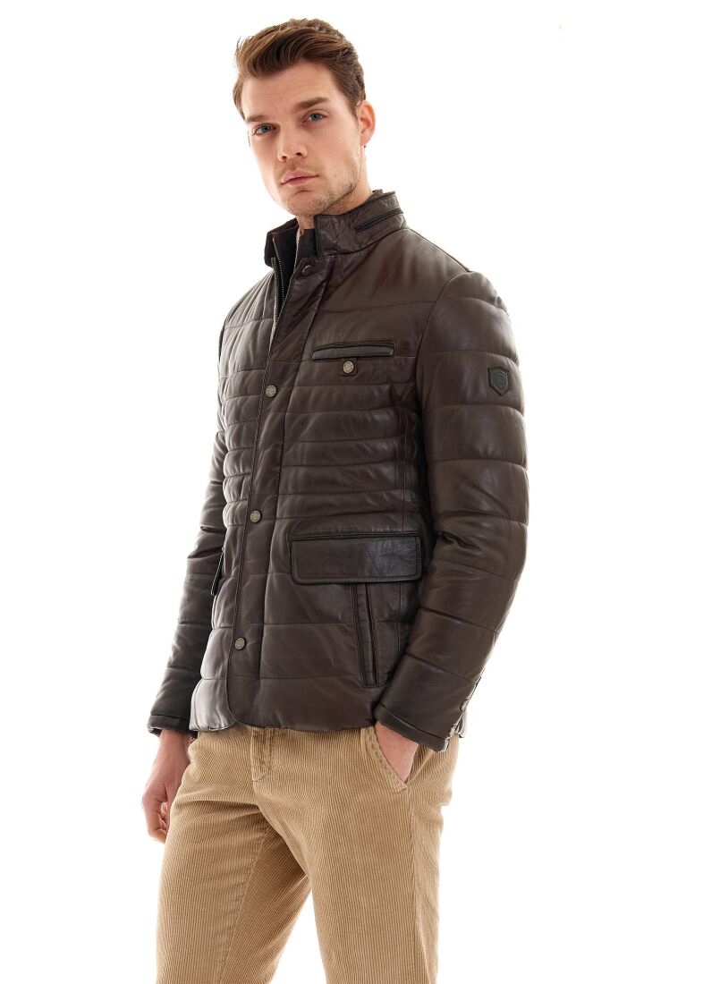 PIERRE CARDIN ALISTAIR SLIM FIT GARNISHED SNAP DETAIL GENUINE LEATHER JACKET - 5