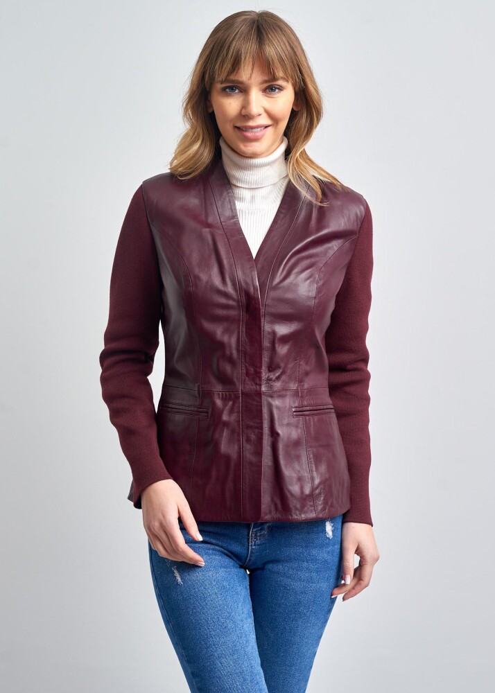 VIVIENNE KNITTED SLEEVES BUTTONED GENUINE LEATHER JACKET - 7