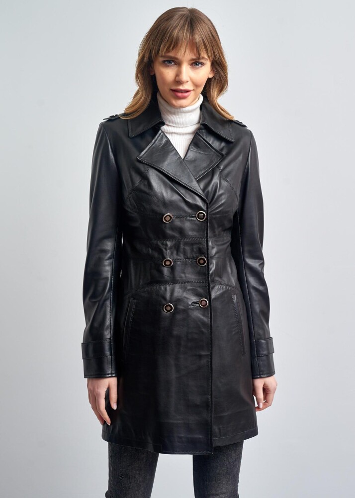 WOMEN'S LEATHER TRENCH COAT - 1